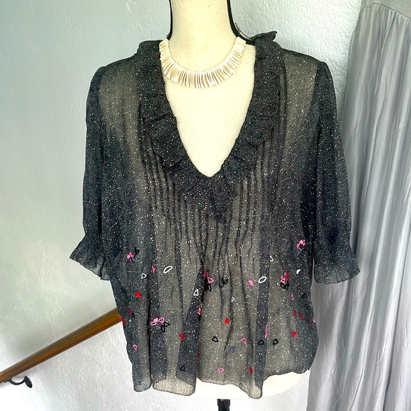 NWOT Zadig & Voltaire Tipio Print Embroidered Sheer Floral Shirt Blouse Size L - Picture 1 of 7